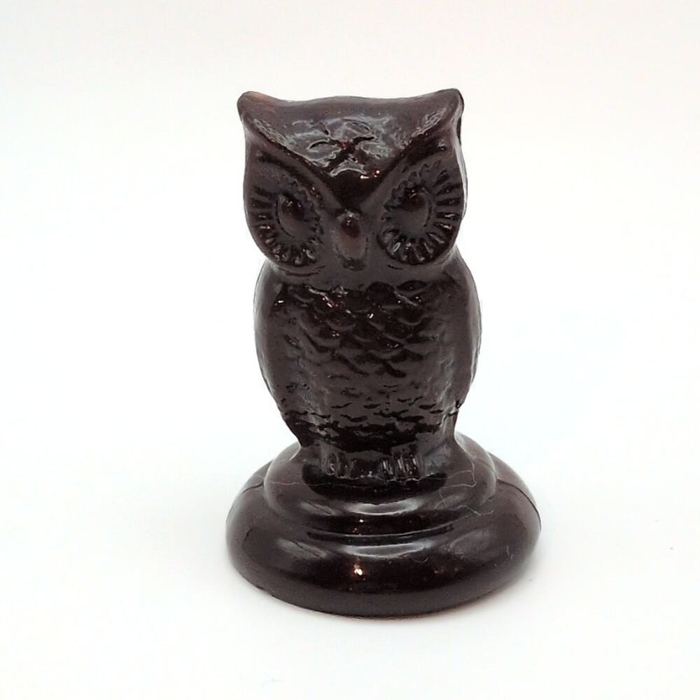 Vintage 1980s Boyd's Art Glass Miniature Owl Dark Brown Collectible Figure 2in